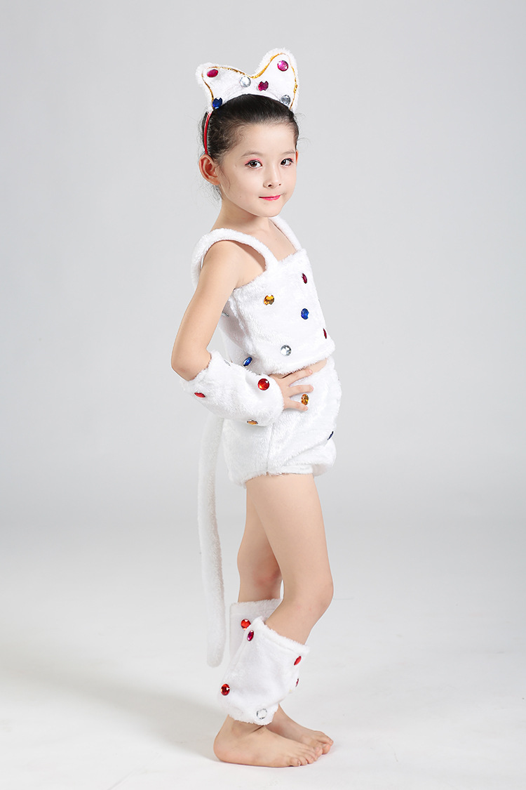 儿童演出服波斯猫幼儿小猫咪男女童动物衣服可爱小白猫卡通舞蹈服