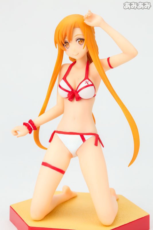 wave刀剑神域 亚丝娜 水着 跪着 泳装电击屋手办 模型人偶公仔