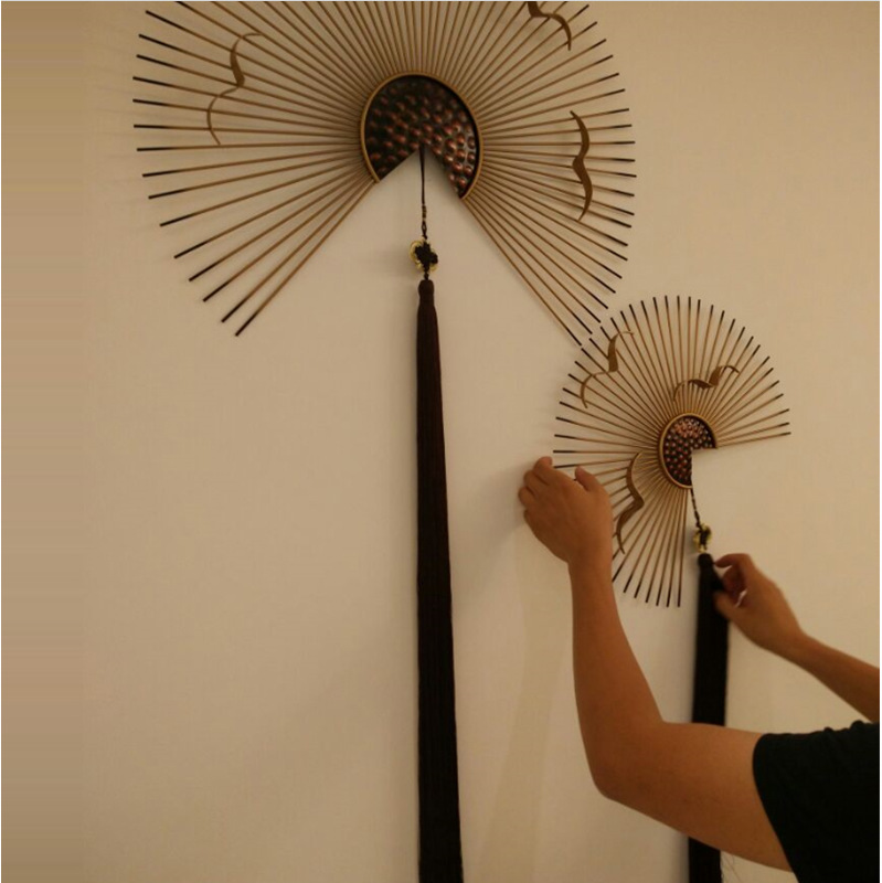 软装家居新中式扇形壁挂玄关创意工艺品客厅电视背景墙面立体壁饰