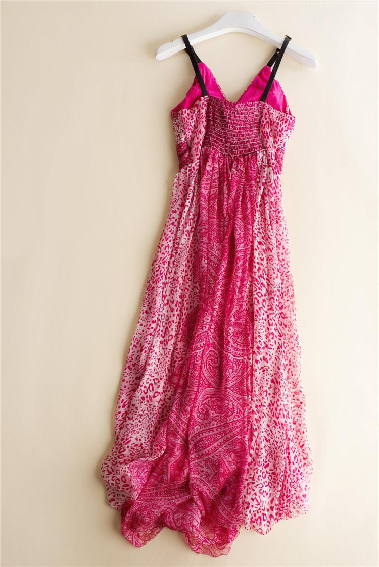 波西米亚沙滩裙夏装新款桑蚕丝印花长裙吊带裙子真丝连衣裙