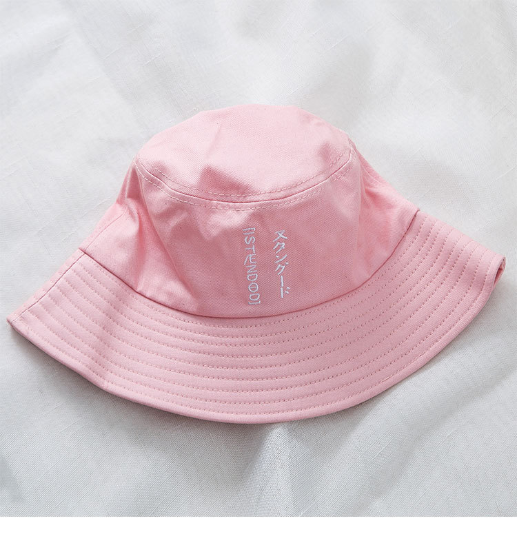 春夏季日系渔夫帽日文字母嘻哈街头潮牌韩版休闲遮阳女盆帽粉色