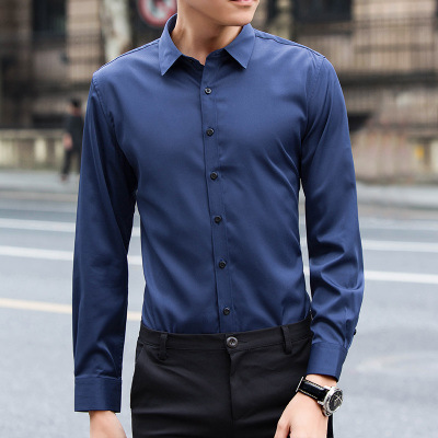 Autumn New Solid Color Slim Fit Long Sleeves Shirt Men's Business Casual Square Collar All-Matching Shirt Youth Trendy Shirt