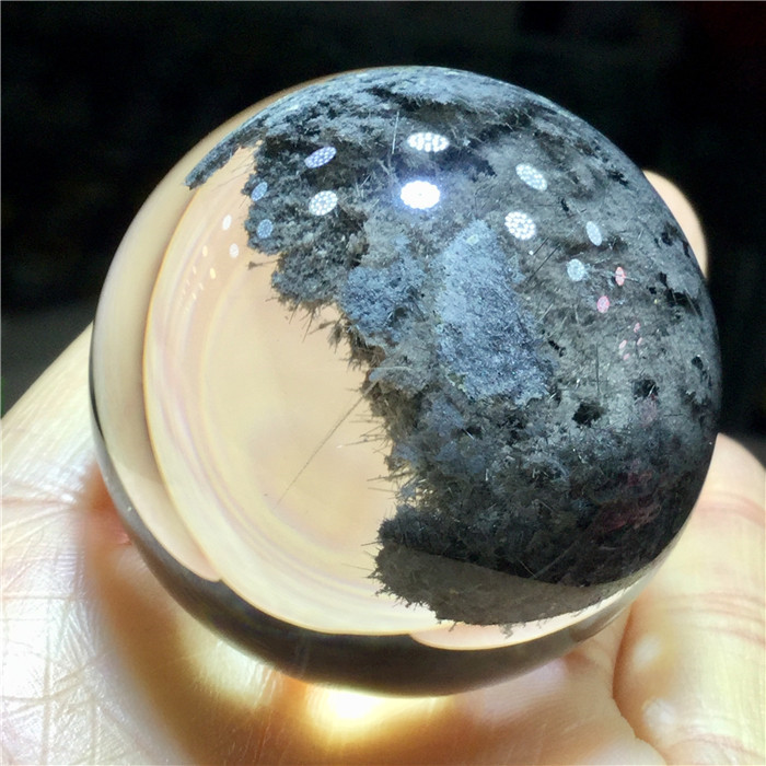 东海水晶天然蓝幽灵蓝云母片发晶花水晶球摆件