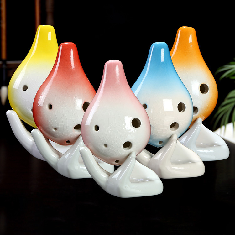 短嘴色釉冰裂陶笛6孔 满天星 学校学院吹奏曲谱乐器笛子批发瓷笛