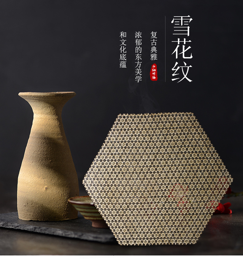 创意家居雪花纹竹质镂空隔热垫家居摆饰云南竹质工艺品竹编批发
