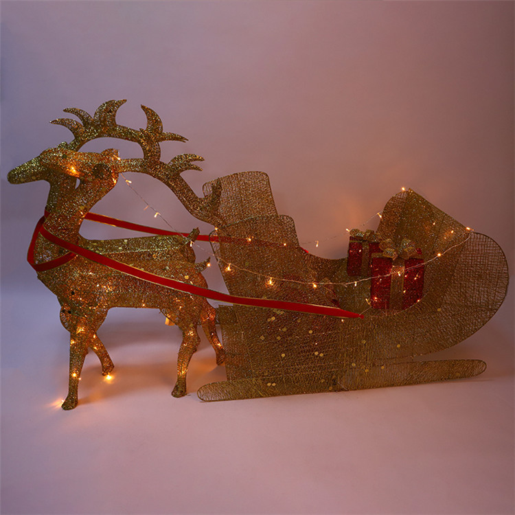 圣诞鹿拉车发光铁艺鹿雪橇车老人车布置酒店商场圣诞场景装饰道具