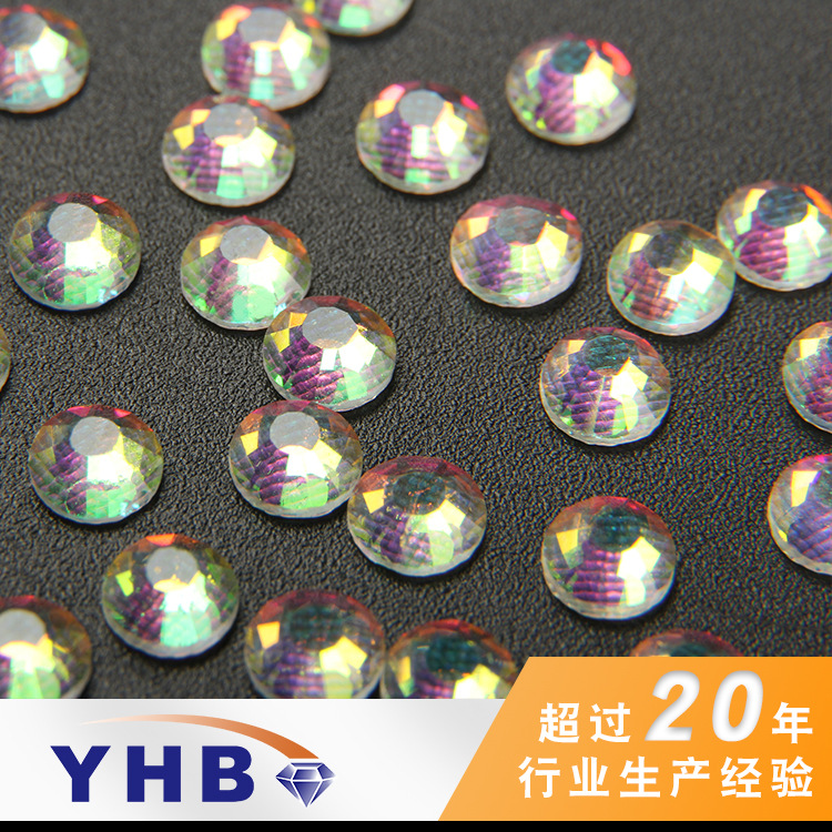 Factory Yhb Hot Middle East Hot Fix Rhinestone round Transparent Magic Color Glass Drill 4mm Wedding Dress Decoration Middle East Hot Fix Rhinestone