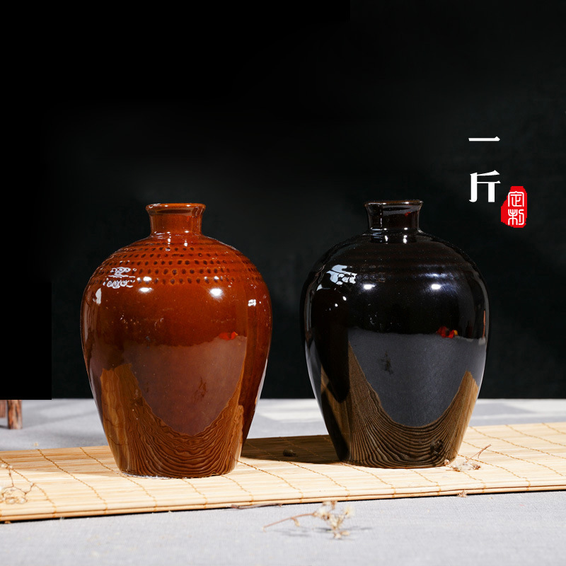 陶瓷酒瓶小酒坛子酒壶家用1斤装仿古泡酒坛古典土陶一斤红釉