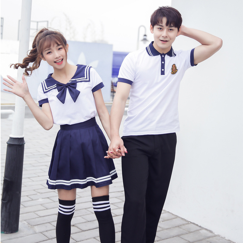 夏韩版学生情侣校服班服jk制服水手服新款短袖t恤 一