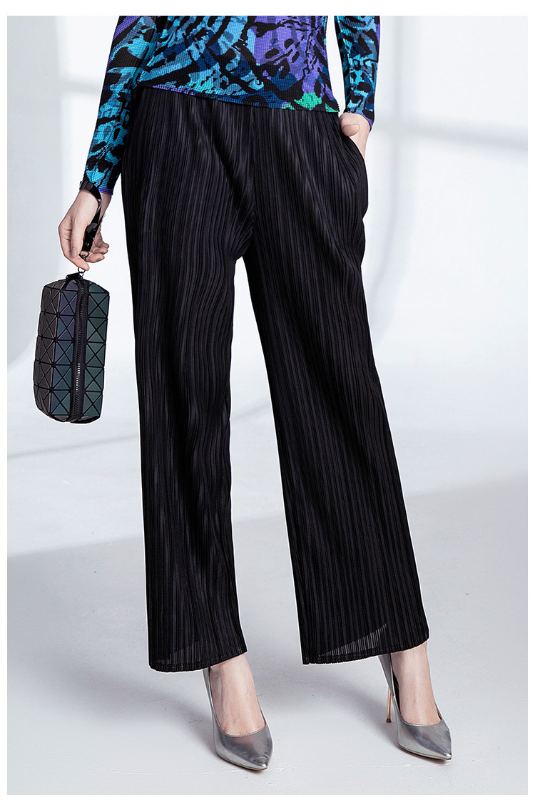 三宅褶皱显瘦裤子女夏季新品时尚垂感高腰百褶阔腿裤宽松直筒裤女