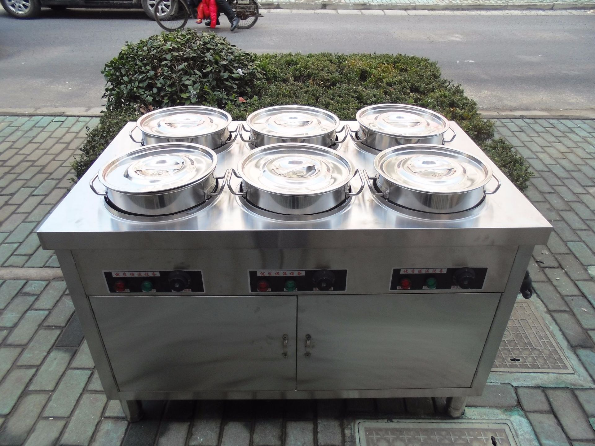 不锈钢六孔快餐保温粥车 商用电加热粥台保温汤桶柜保温汤台