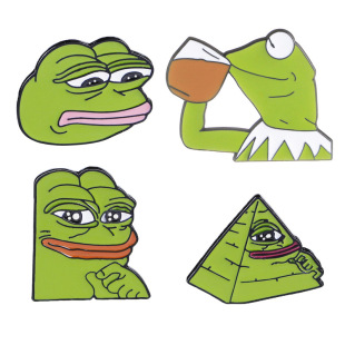 欧美饰品卡通搞笑pepe the frog 青蛙佩佩喝红酒表情滴油胸针批发