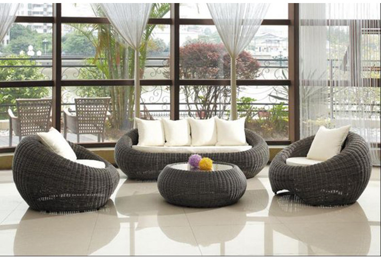 休闲户外藤沙发酒店藤编桌椅圆形别墅仿藤酒店露台沙发室外三人位