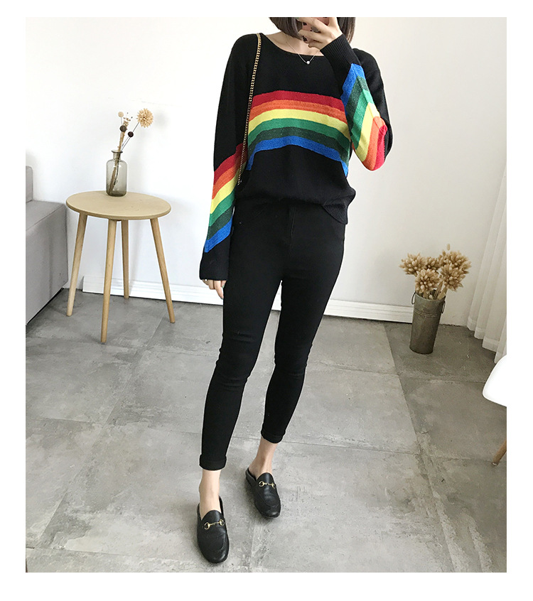 秋装2018新款唐艺昕同款宽松彩虹毛衣女长袖冬chic套头针织打底衫