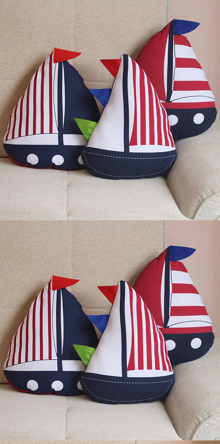 地中海风格创意独特印花帆船造型可爱帆船抱枕靠枕办公室抱枕批发