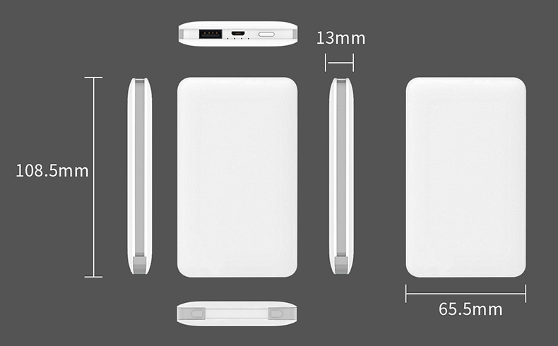新款创意带线手机充电宝5000毫安行动电源聚合物移动电源礼品定做