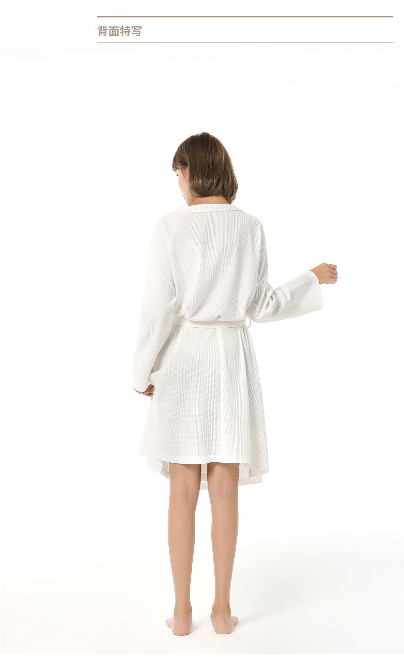 蜂窝华夫格浴袍纯色松绒棉情侣睡袍全棉简约男女中长款家居服无印