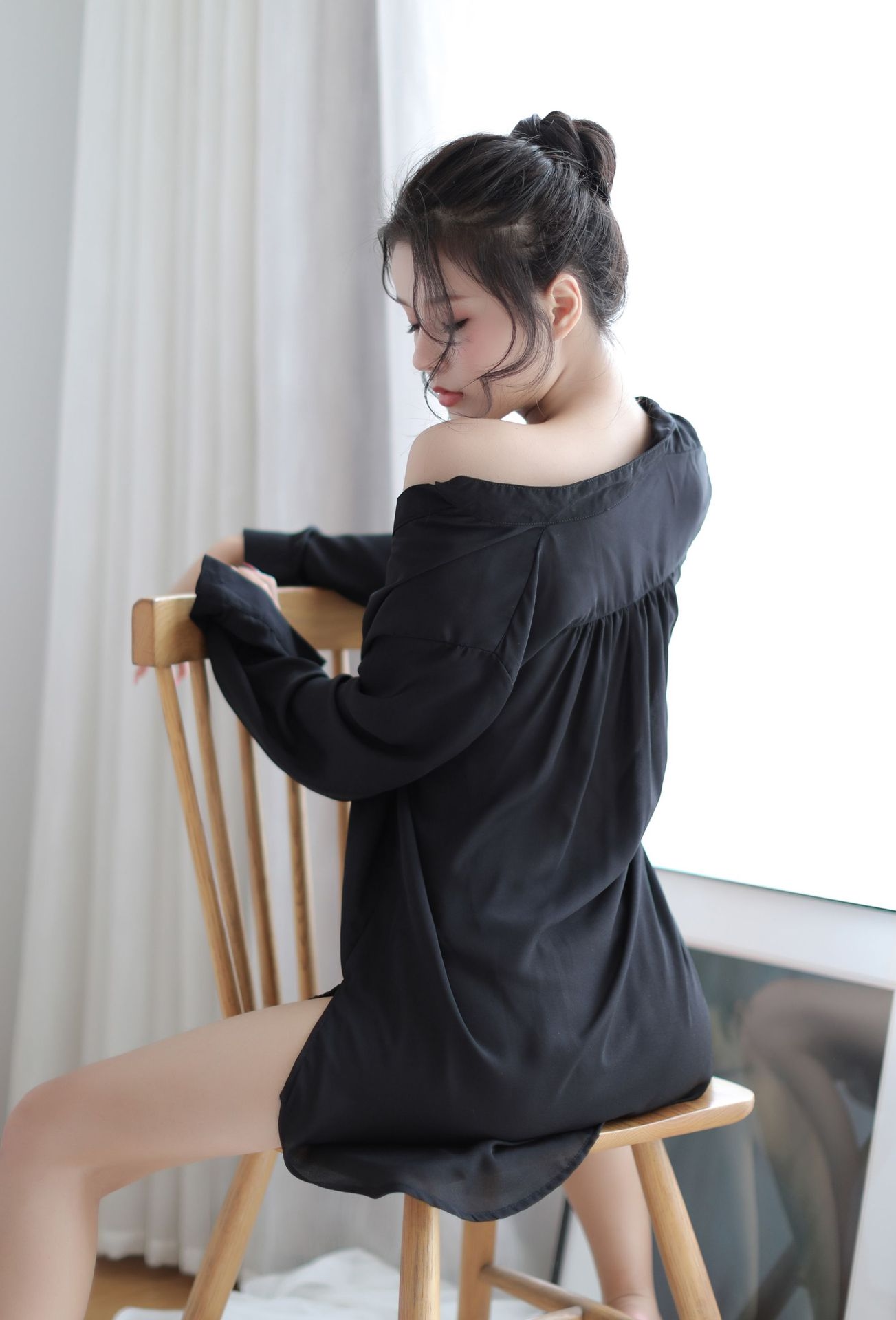 诗魅莎新款雪纺性感睡衣女夏季长款白色衬衫情趣内衣韩版衬衣9024