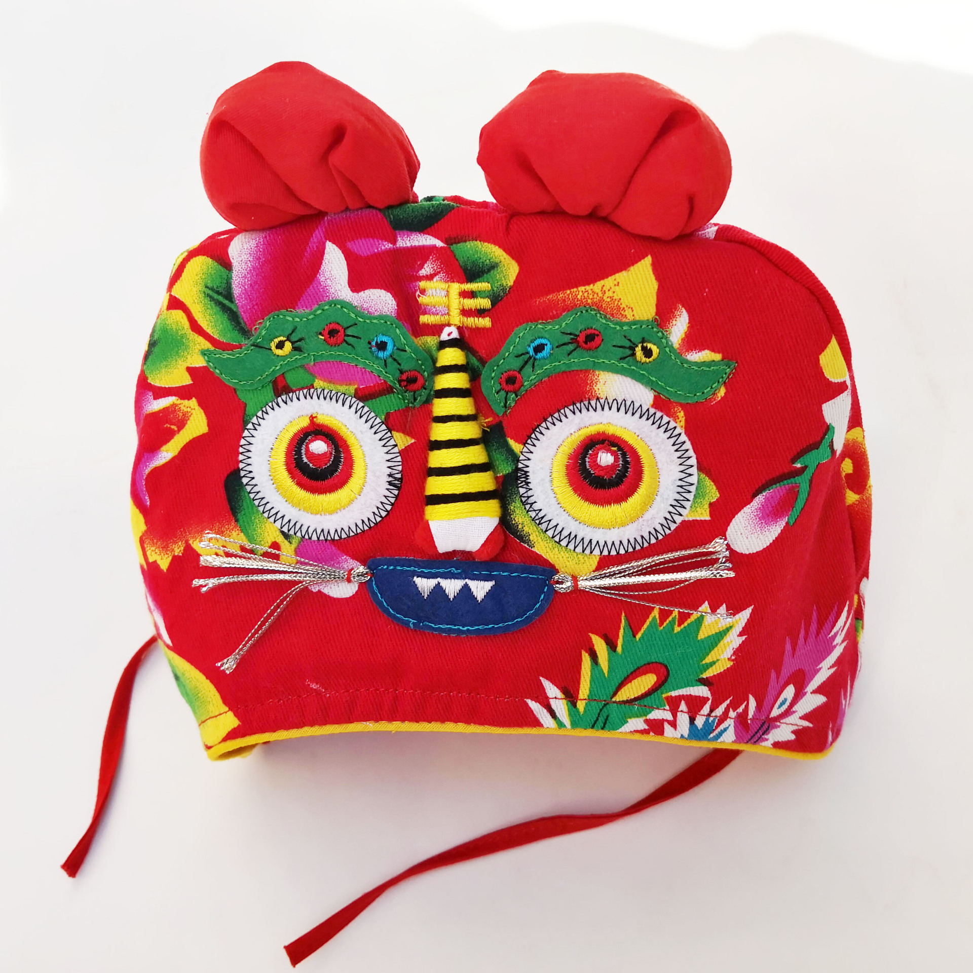 传统手工宝宝织锦缎面春秋老虎头帽子刺绣婴幼儿生日抓周摄影拍照