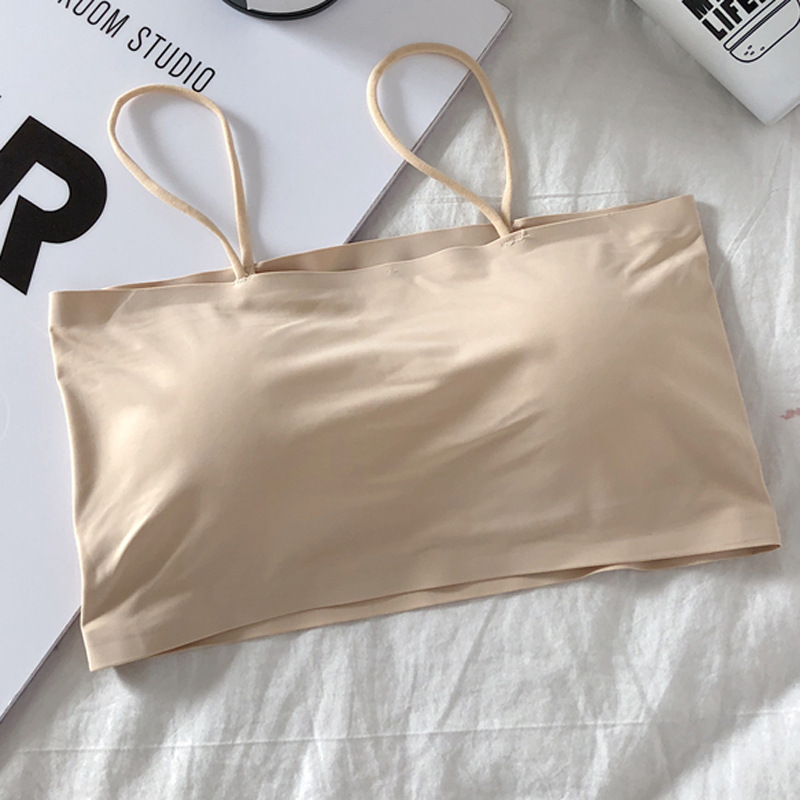 冰丝裹胸抹胸吊带背心式打底防走光短款性感聚拢内衣女带胸垫文胸