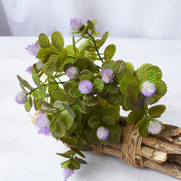 喷色绿色植物5叉杨梅花草软胶绿色仿真植物墙配材薄荷草水草把束