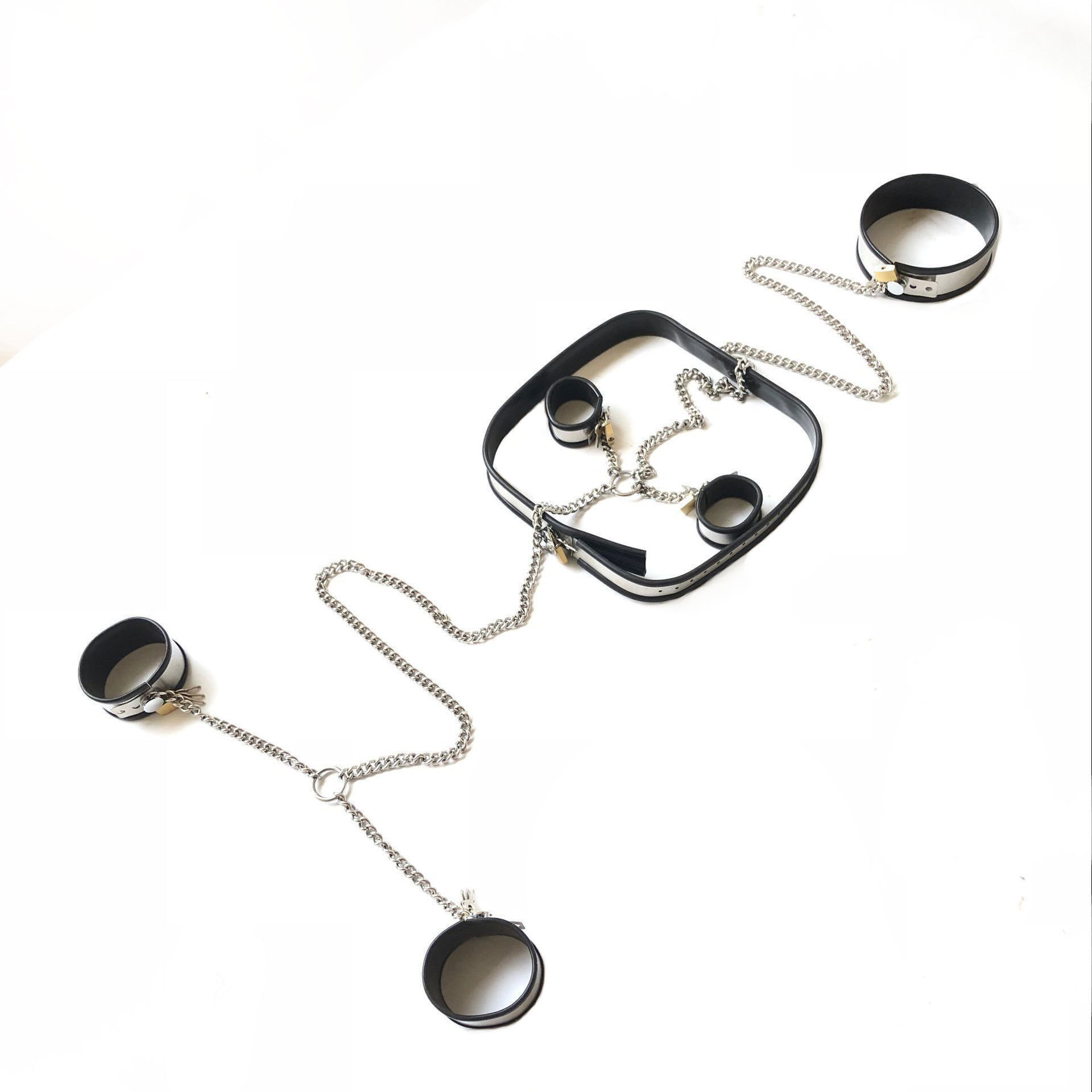 黑帝新品不锈钢硅胶皮连腰手足颈连铐组合连铐成人情趣调教调情