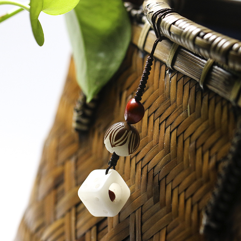 Exquisite Dice like Read Beans Necklace White Jade Bodhi Root Antique Style Couple's Pendant Mobile Phone Charm Car Keychain Pendant Women