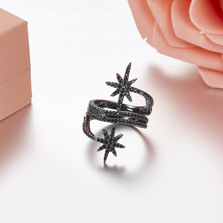 信艺达 欧美流星戒指微镶双星星指环 赵丽颖迪丽热巴同款厂家直销