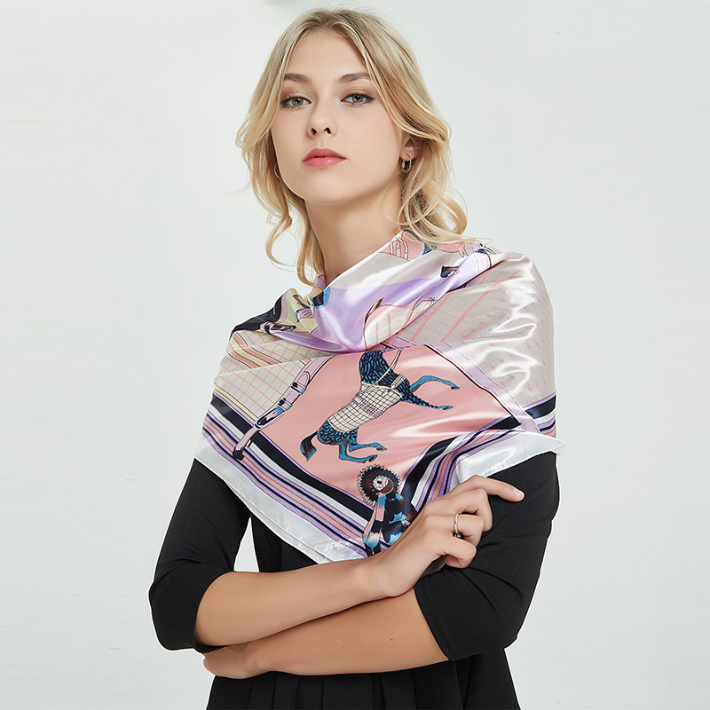 Large Kerchief 90cm Spring and Autumn New Scarf Satin Artificial Silk Printing Talma Women's Gift Scarf Wholesale