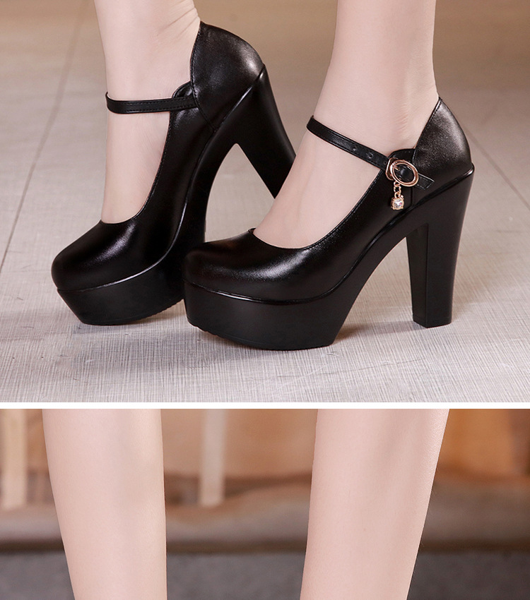 头层牛皮12cm模特旗袍走秀鞋高跟防水台圆头浅口牛筋防滑真皮女鞋