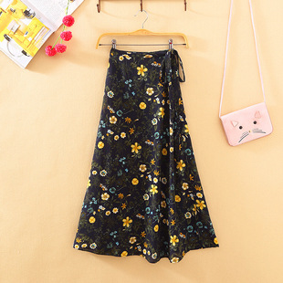 一片式裹裙系带女夏季高腰显瘦沙滩裙雪纺碎花半身裙波西米亚长裙