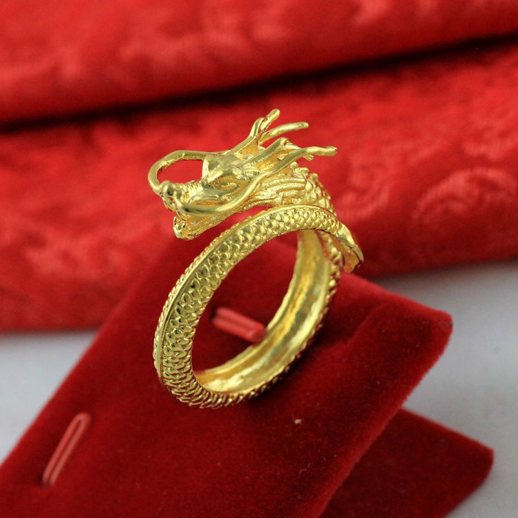 金满多 霸气男士龙戒指 仿真黄金色大气指环 不易掉色 沙金欧币金