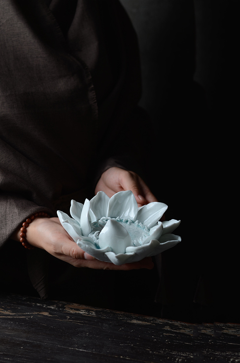 茶道茶宠摆件精品可养手工陶瓷茶玩禅意荷花莲花茶宠变色茶具配件