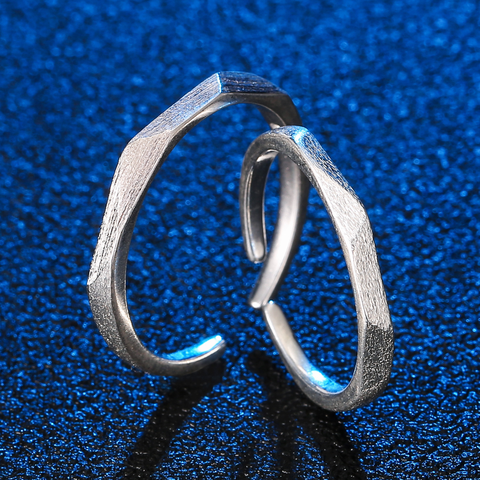 韩国韩版简约几何面拉丝菱形戒指开口情侣男女对戒指环情人节戒子