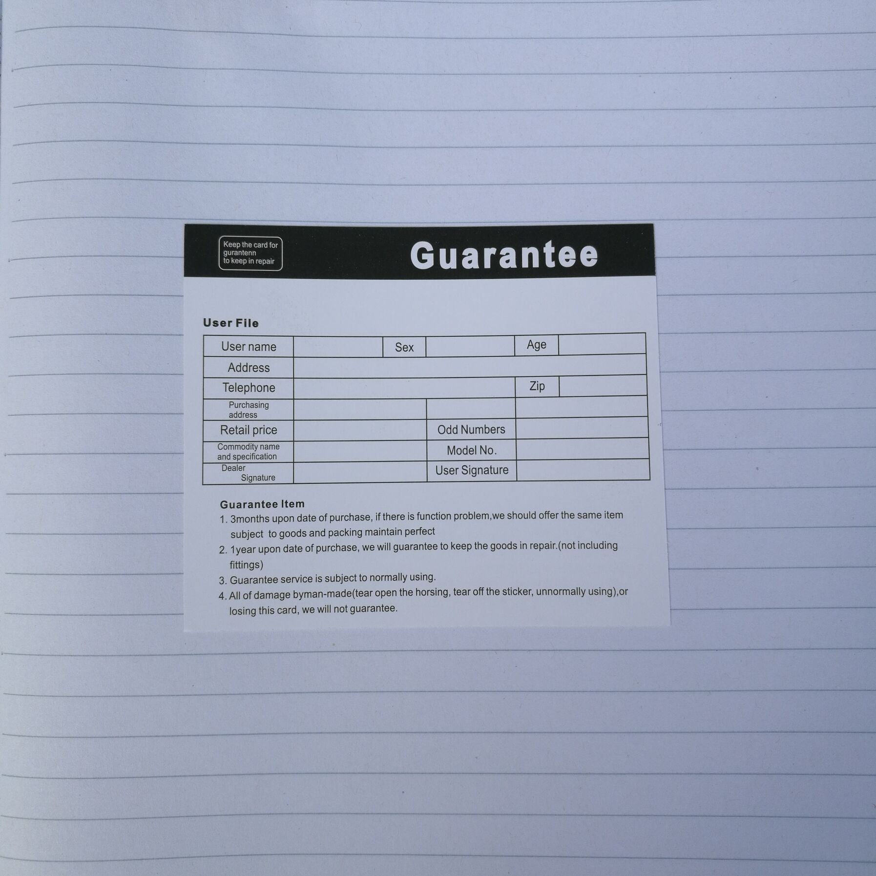 现货通用电子产品保修卡合格证中英文说明书售后服务质量保障卡片