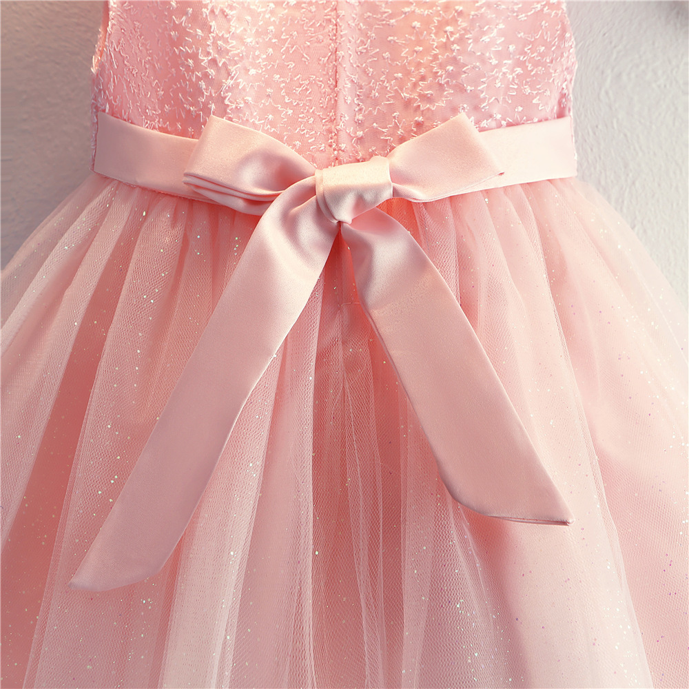 ebay亚马逊热卖货源中小童粉色公主裙蕾丝儿童礼服2019舞台表演服