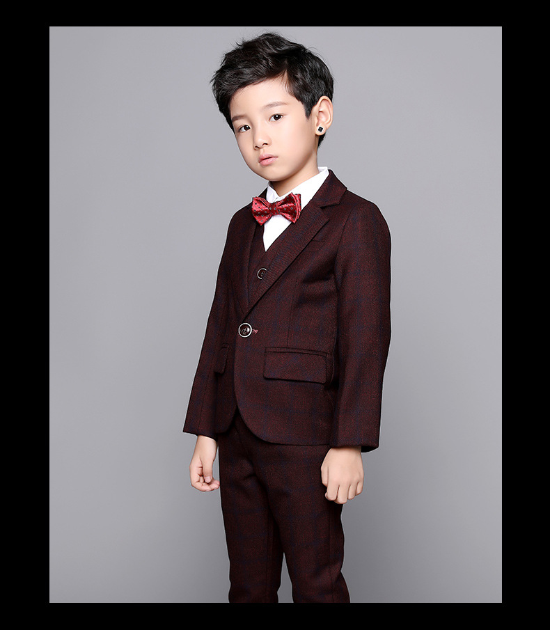 儿童西装套装男童英伦表演花童礼服新品春秋款小孩西服三件套