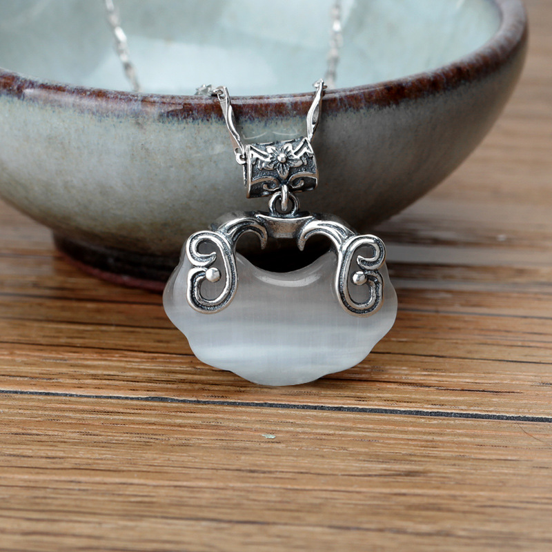 s925纯银吉祥如意项链祥云平安长命锁项链纯银吊坠锁吊坠