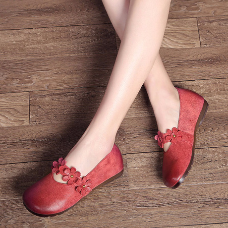 纤纤佳人 2018春季新款原创手工真皮单鞋女复古森女浅口女鞋子