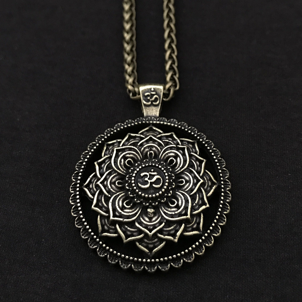 印度神话古印度曼荼罗花形项链曼荼罗吊坠禅宗瑜伽om项链饰品批发
