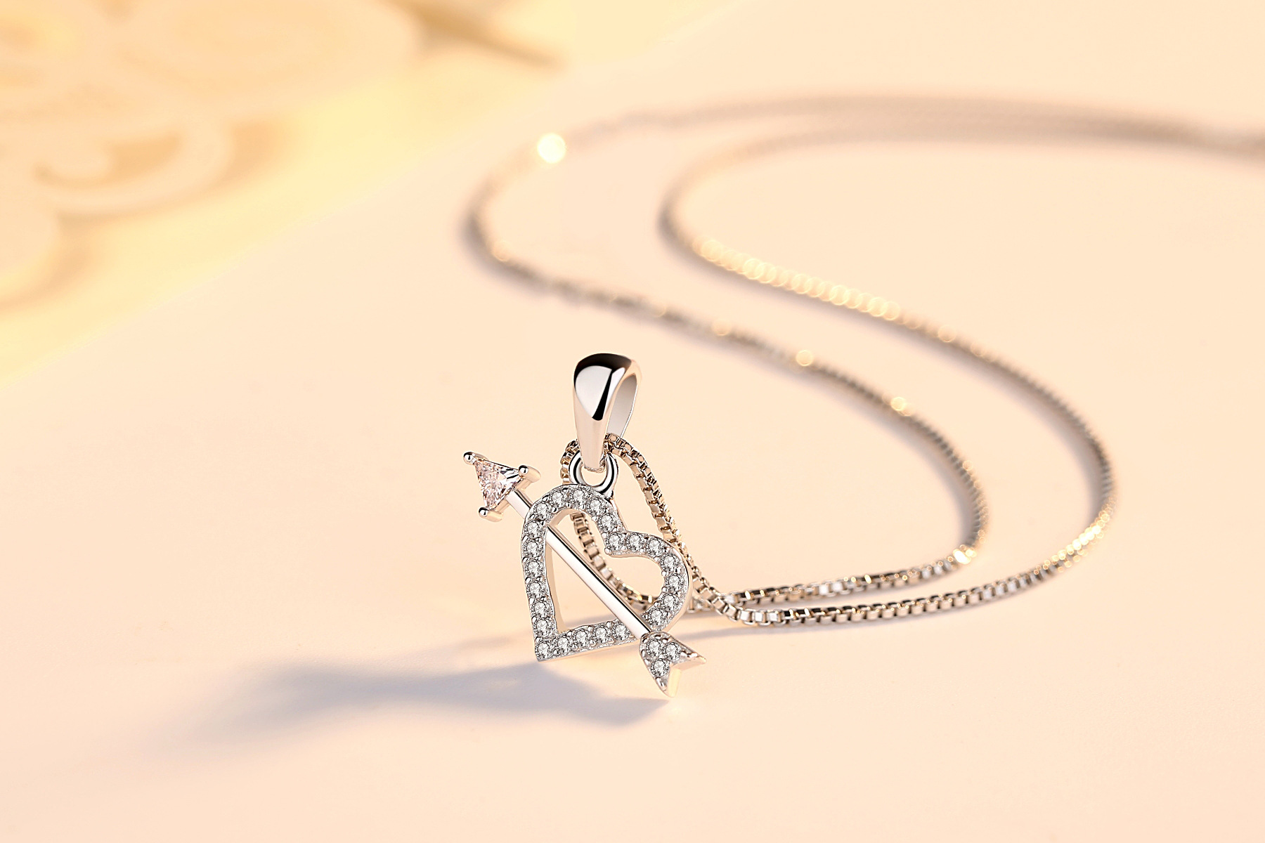 s925银时尚简约清新丘比特之箭心形女项链韩国百搭气质送女友礼物