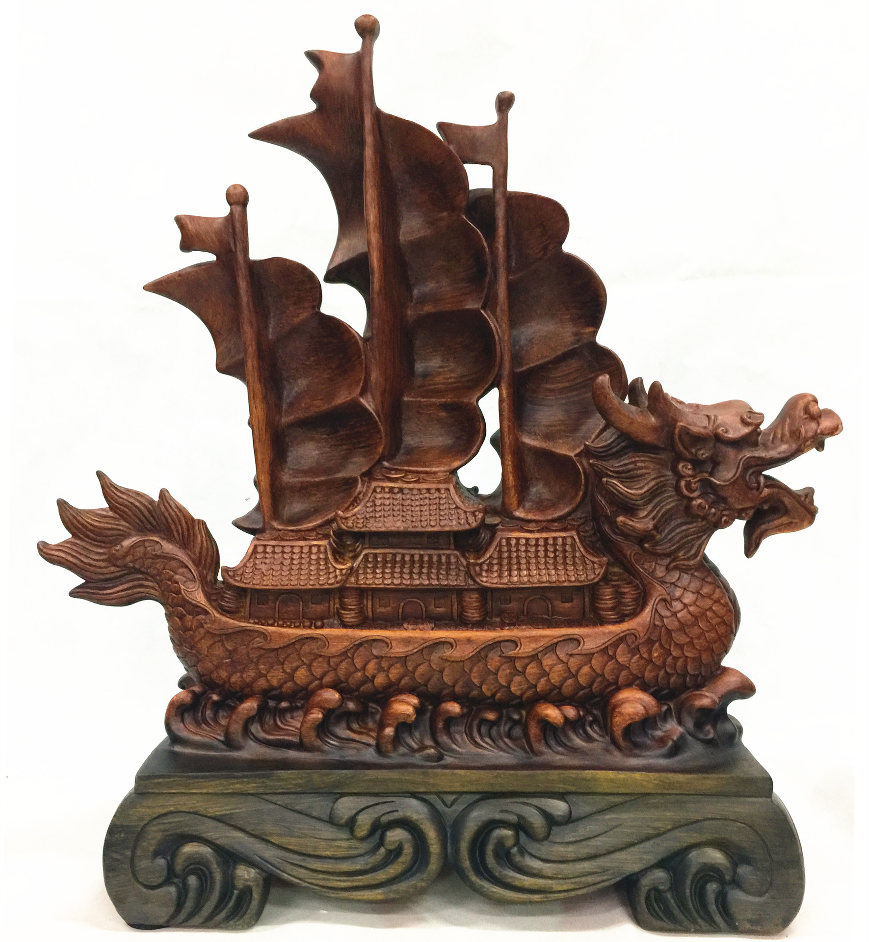 一帆风顺龙船大号紫檀木木质工艺摆件招财风水办公开业庆典工艺品