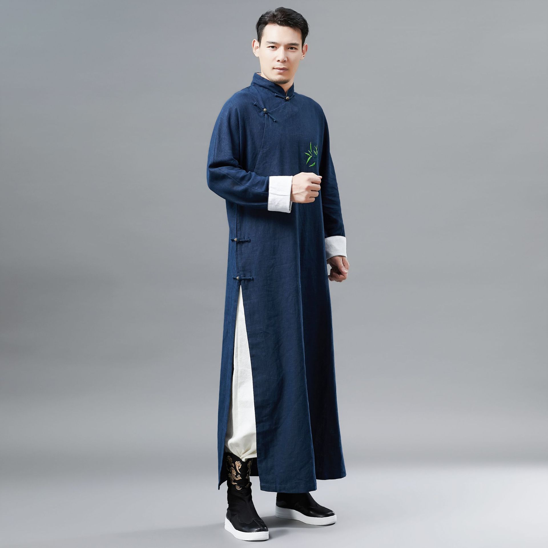 2022秋季新款 绣竹长衫男装中国民族风长款汉服绣花民族服装