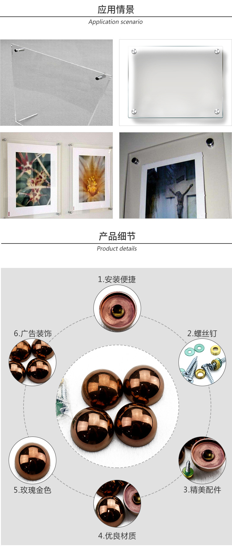 不锈钢镜钉装饰钉铜螺丝半球镜钉亚克力螺丝固定钉半球玻璃镜钉