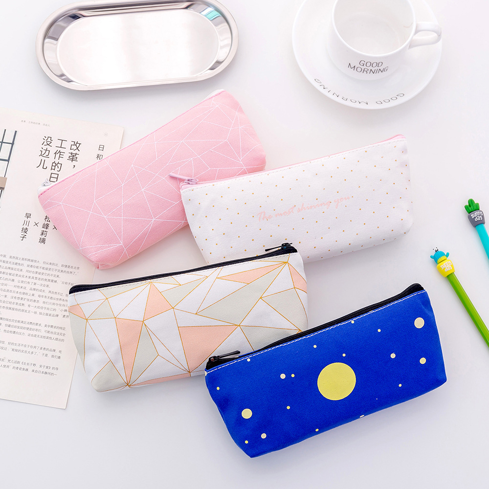 New Creative Student Stationery Starry Sky Zipped Pencil Bag Multi-Functional Canvas Stationery Box Pencil Bag Wholesale