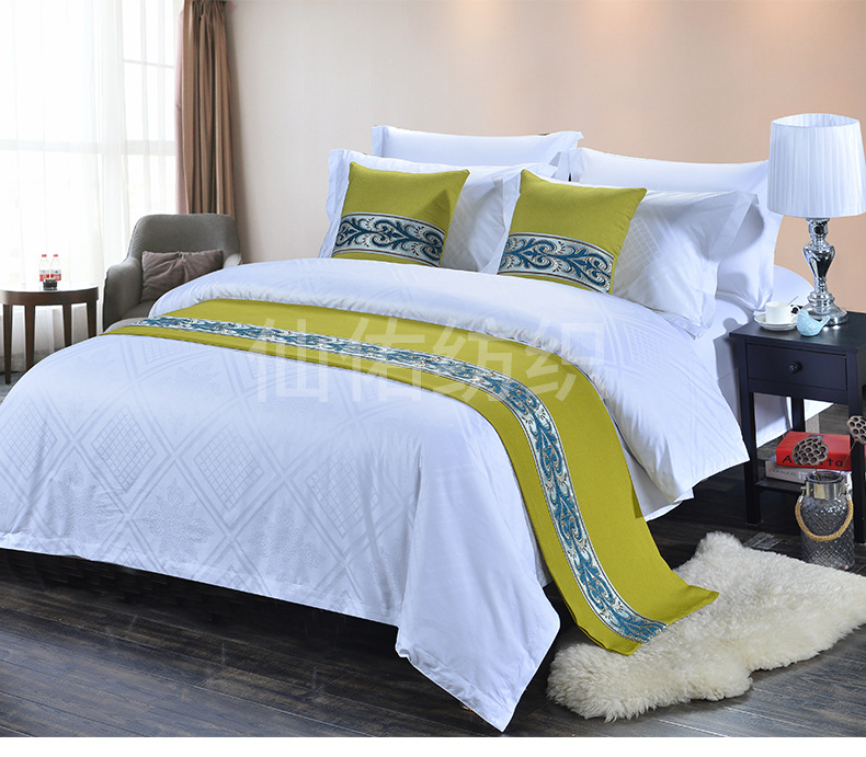 中高端宾馆酒店床旗床尾巾 欧式现代棉麻床尾巾个性主题定制酒店