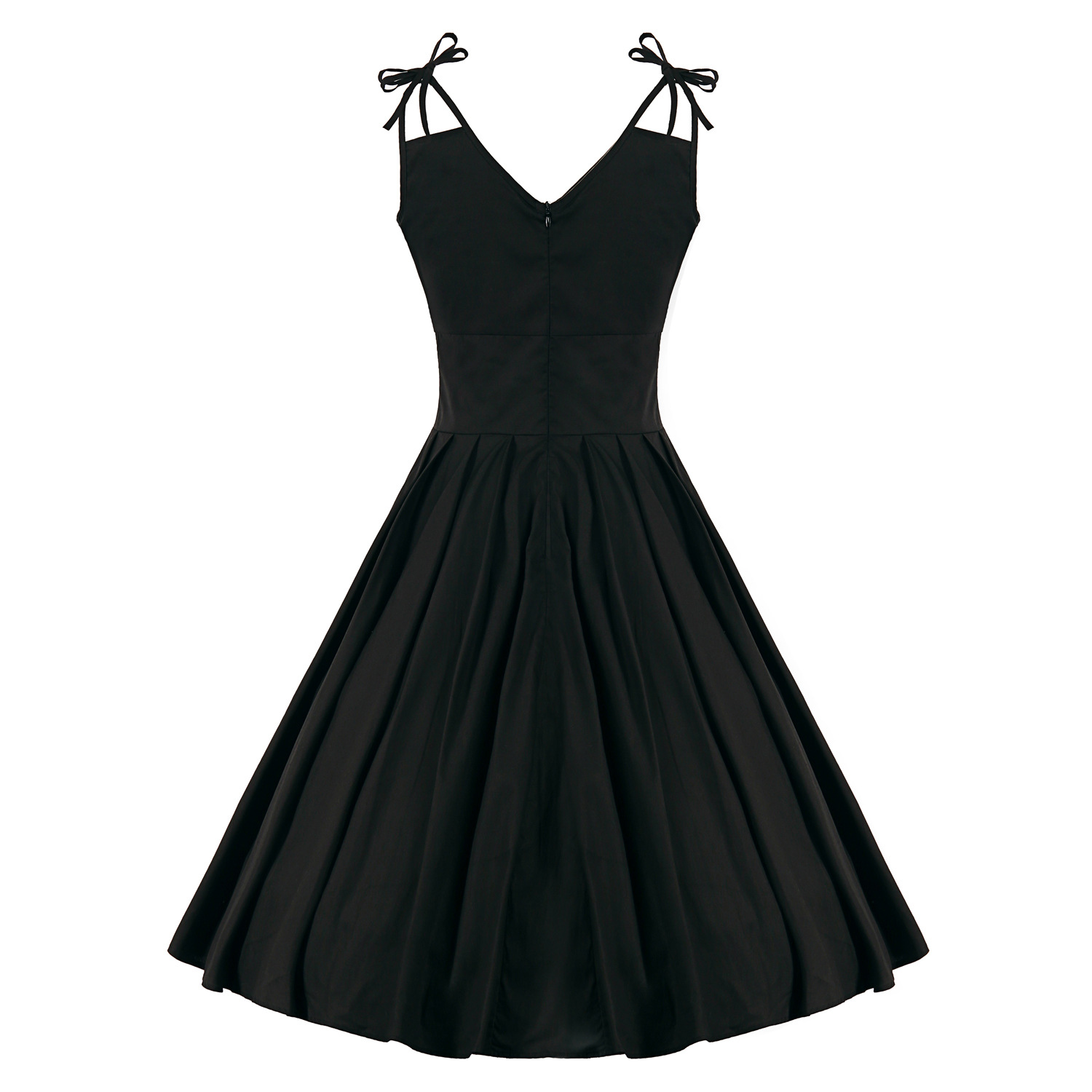 2018女装秋季新款吊带红色蝴蝶结小黑裙纯棉修腰复古中长连衣裙