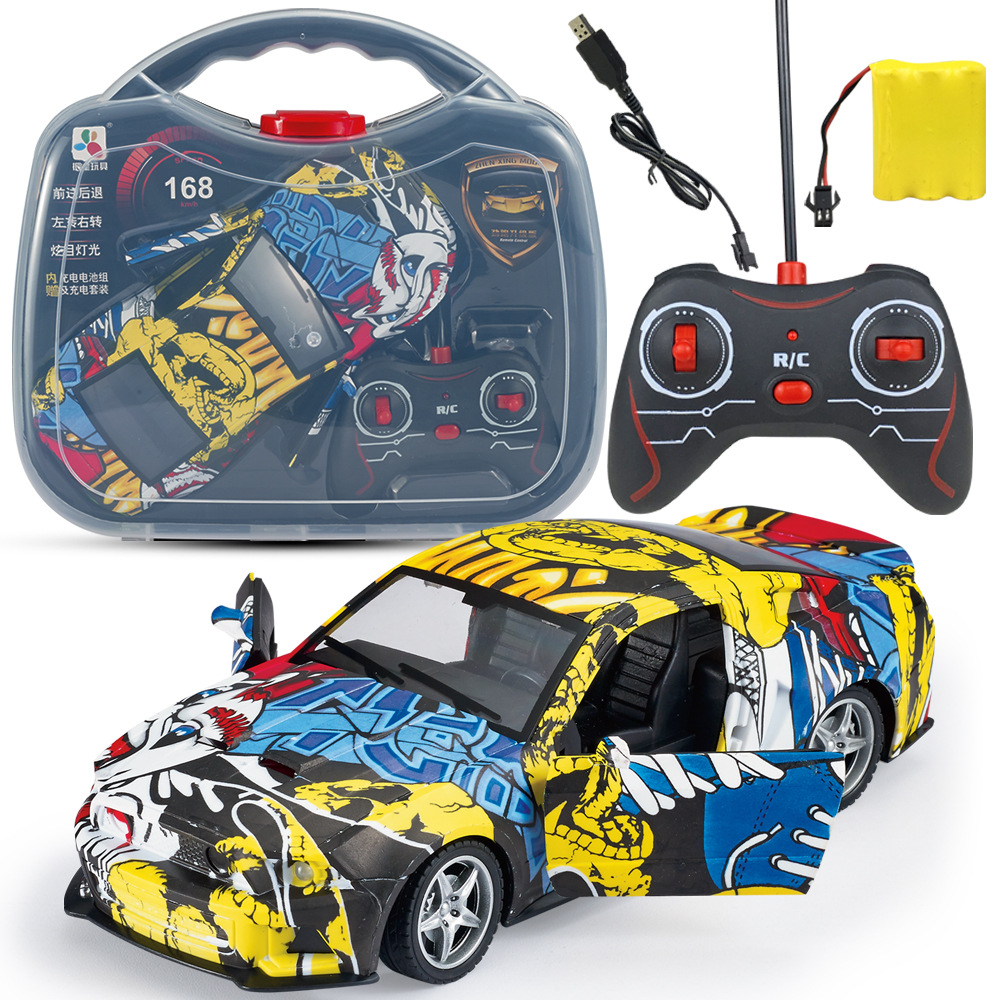 涂鸦四通遥控车rc充电池usb线澄海厂家手提箱包装儿童男孩玩具车