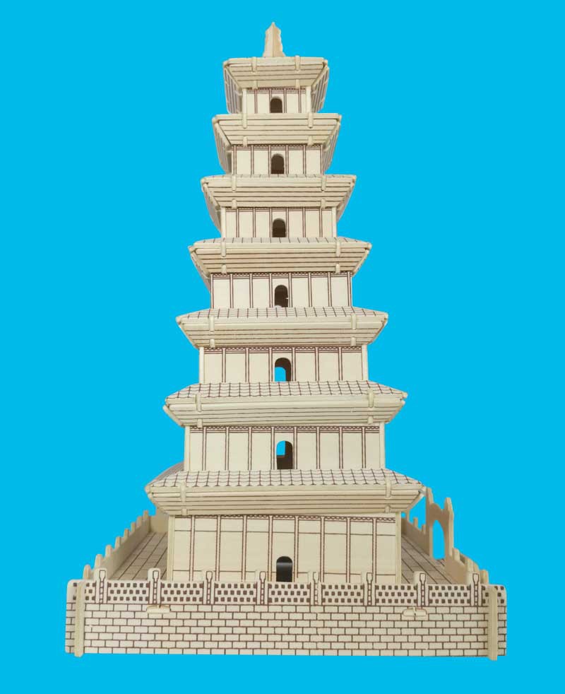 摆摊地摊爆款热卖货源儿童玩具木制立体拼图西安大雁塔模型拼装
