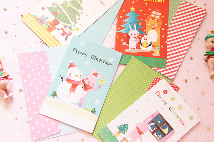 圣诞贺卡韩国创意可爱卡通图案祝福留言卡卡片贺卡 信封